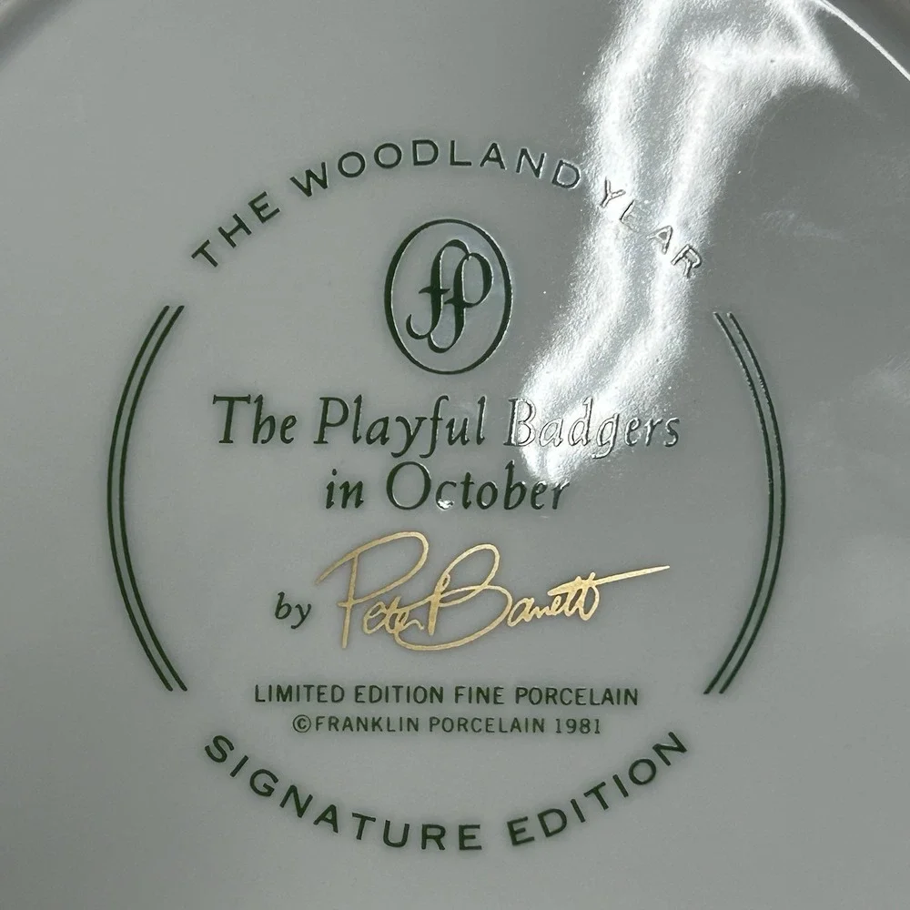 Woodland Year The Playful Badgers in October Plate Franklin Porcelain 1981